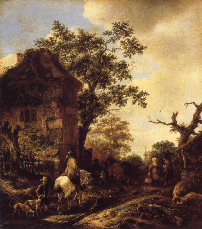 RUISDAEL, Jacob Isaackszon van The Outskirts of a Village,with a Horseman